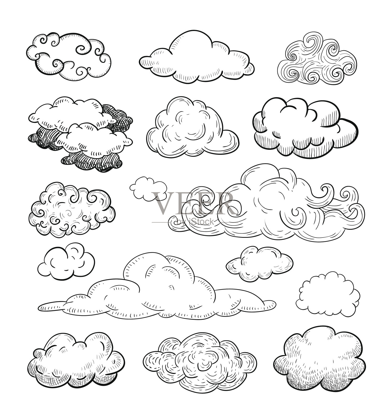 手绘矢量云的涂鸦集合插画图片素材