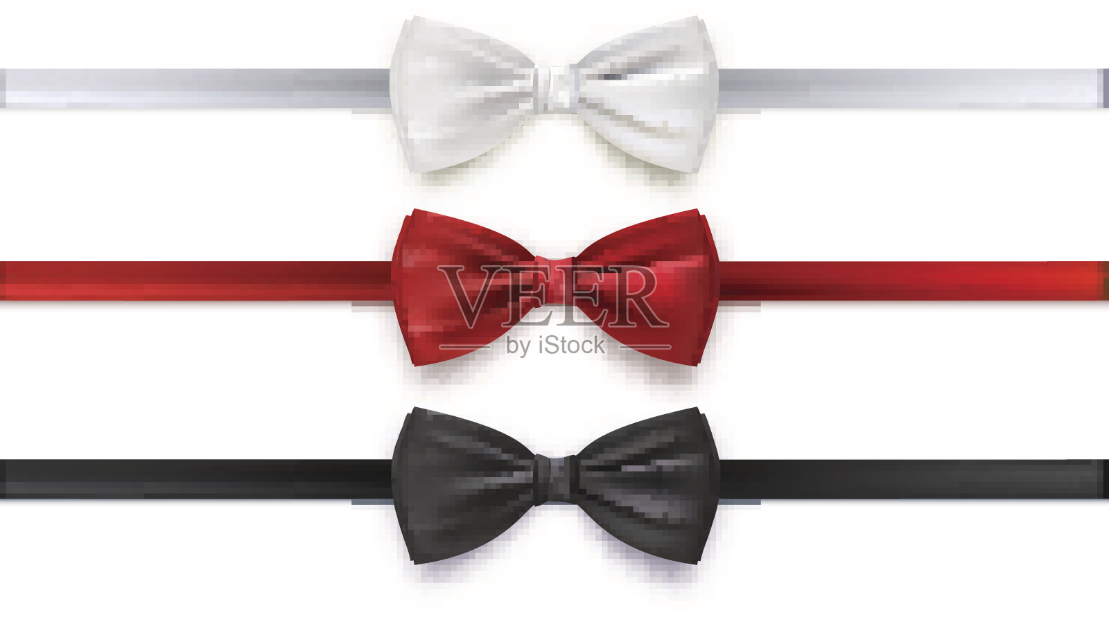 现实的白色，黑色和红色领结，矢量插图，孤立的白色背景设计元素图片