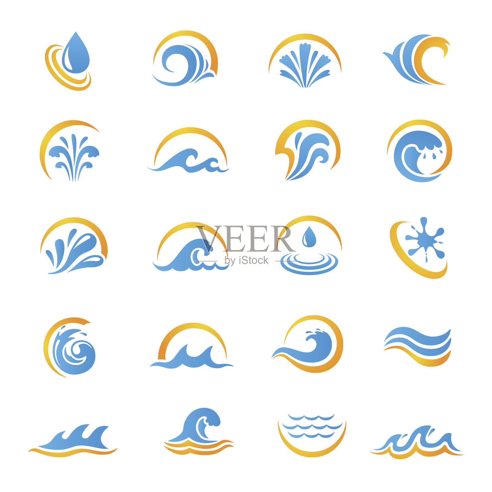 一套水和海符号图标插画图片素材