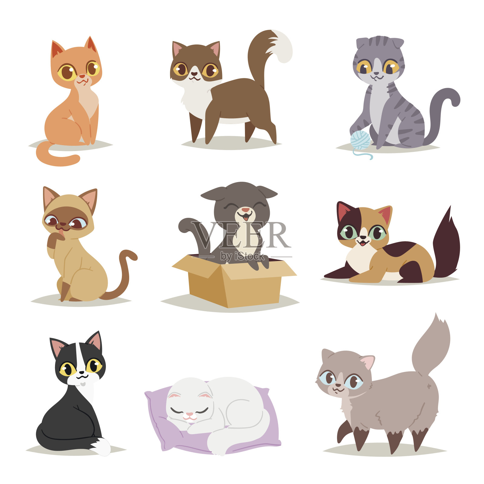 可爱的猫性格不同的姿态向量插画图片素材