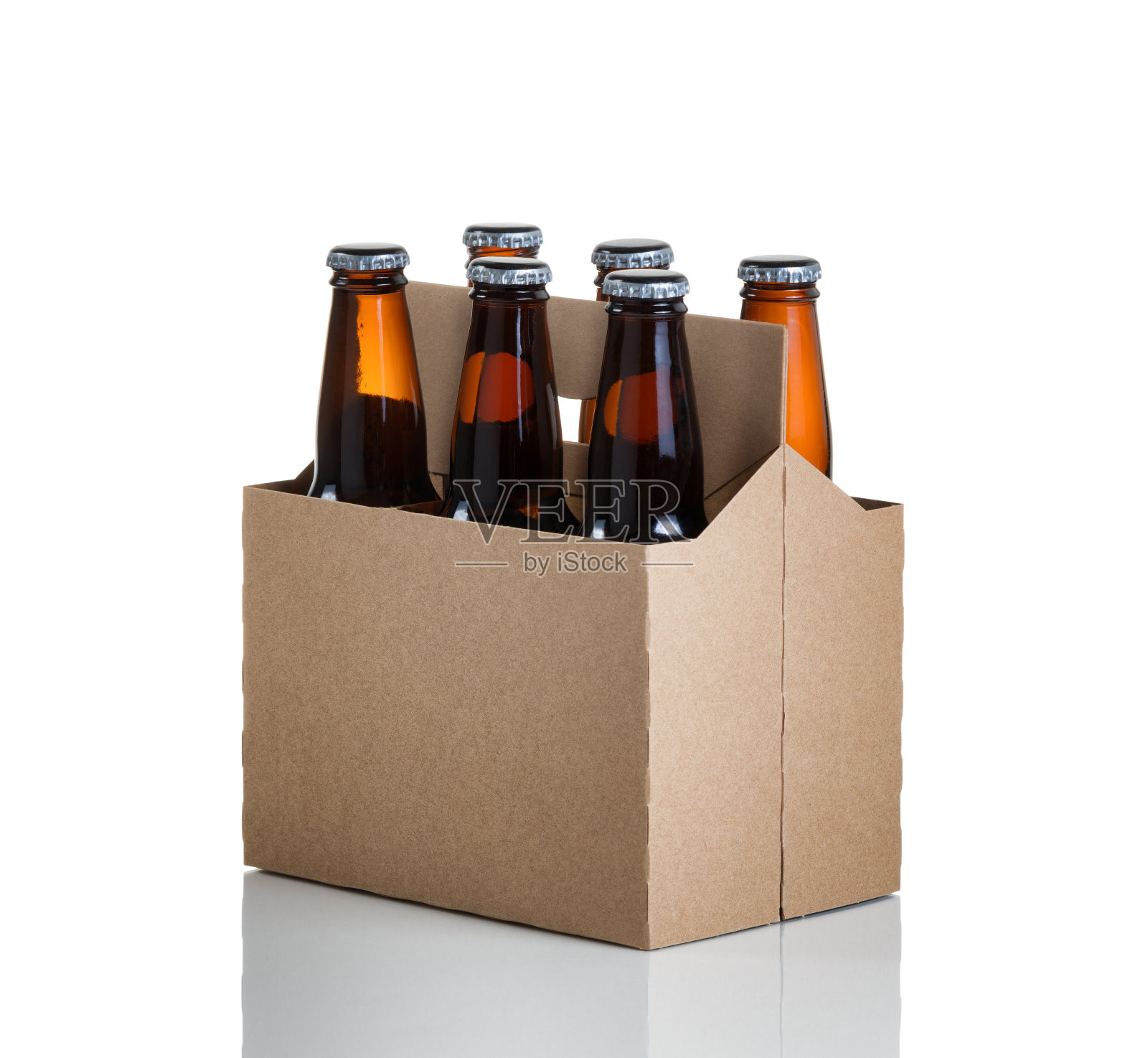 六盒普通棕色包装的瓶装玻璃啤酒照片摄影图片