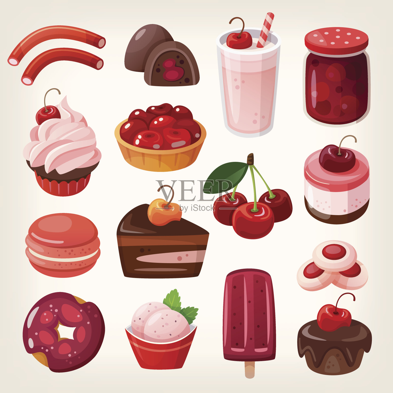 樱桃口味的甜点设计元素图片