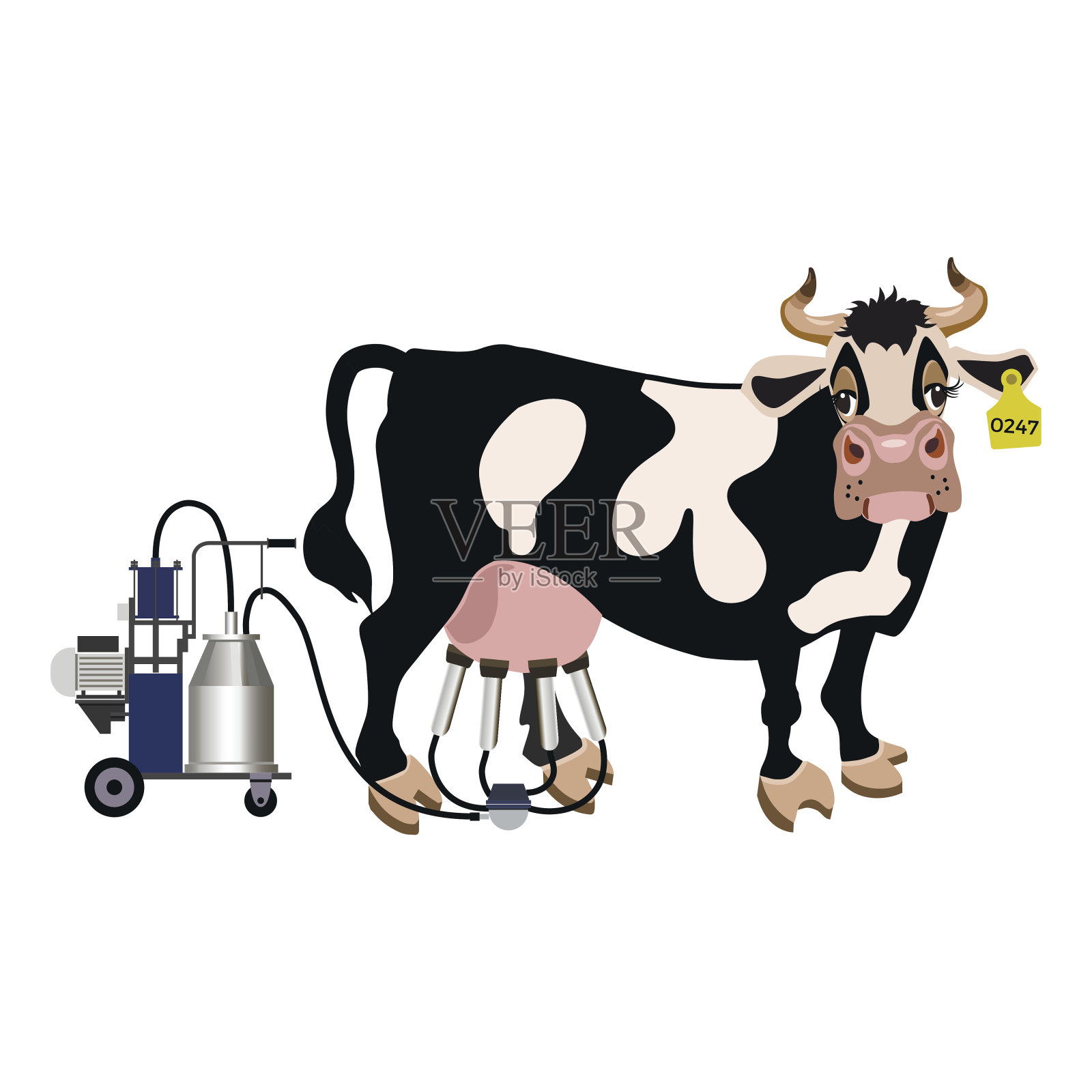 奶牛和挤奶机。设计元素图片