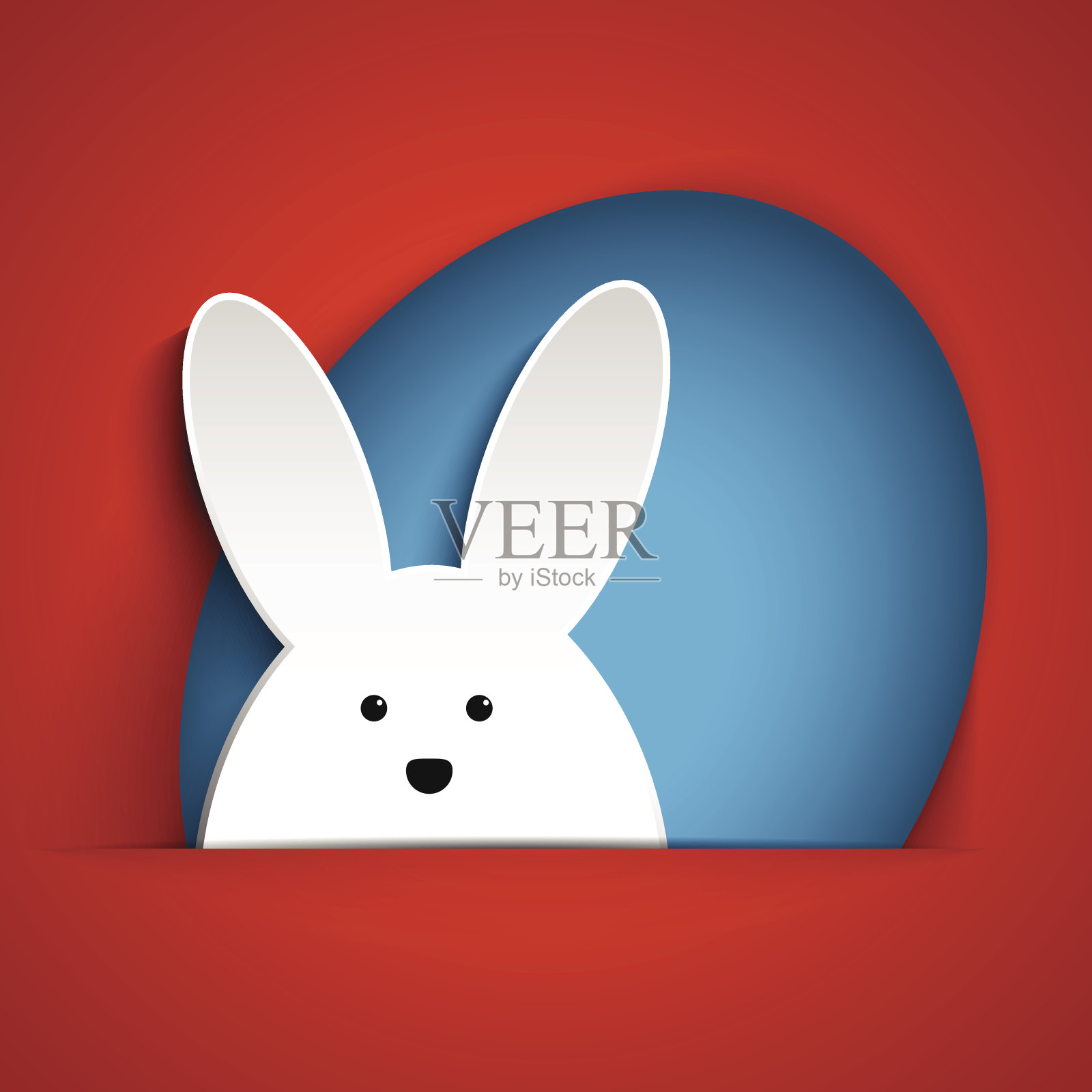 快乐的复活节兔子兔子在红色的背景插画图片素材