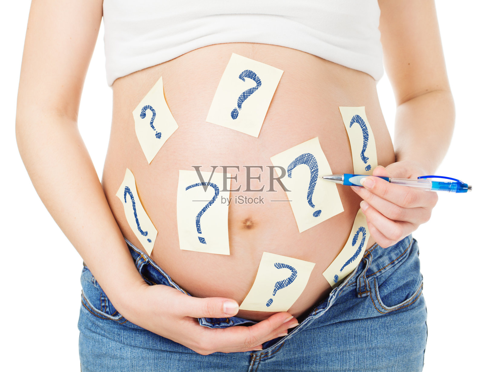 问号怀孕的肚子，怀孕妇女的问题思考照片摄影图片