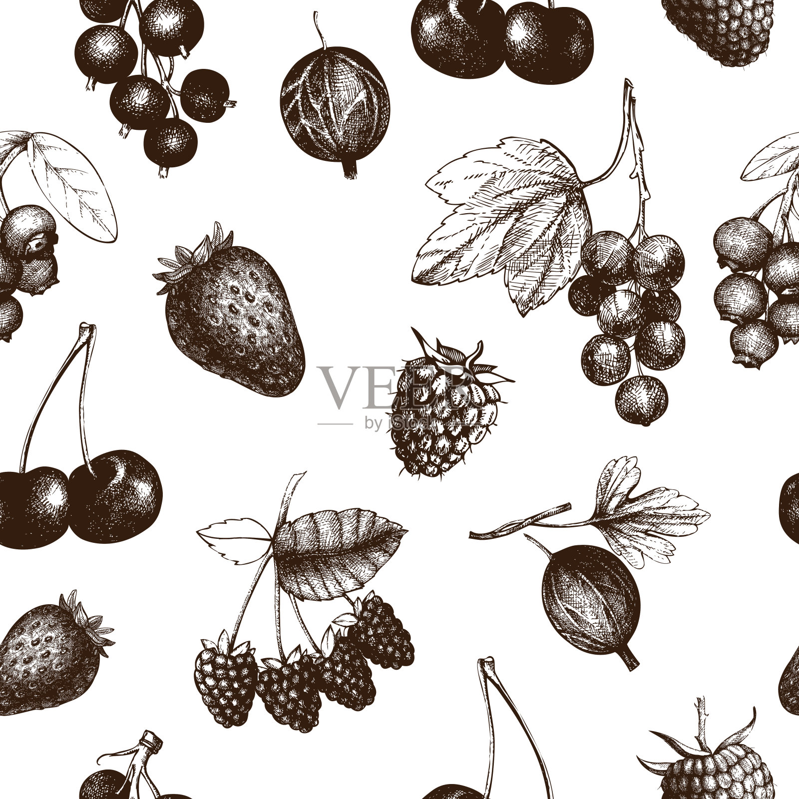 陈年水果和浆果无缝背景插画图片素材