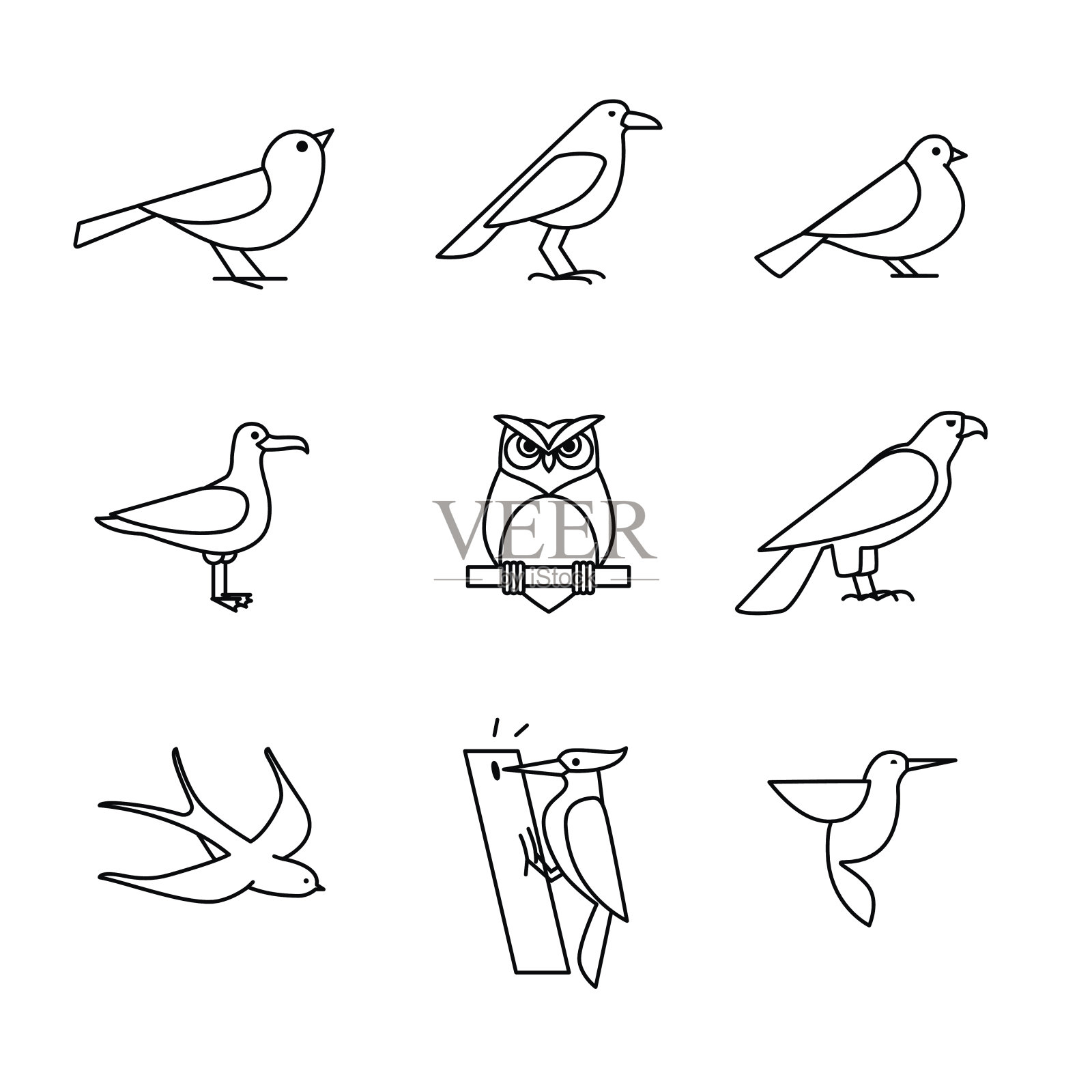 鸟图标细线艺术集图标素材