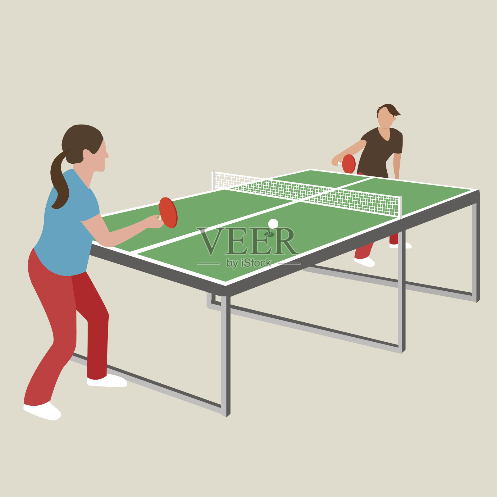乒乓球女子乒乓球女子运动员进行体育运动插画图片素材