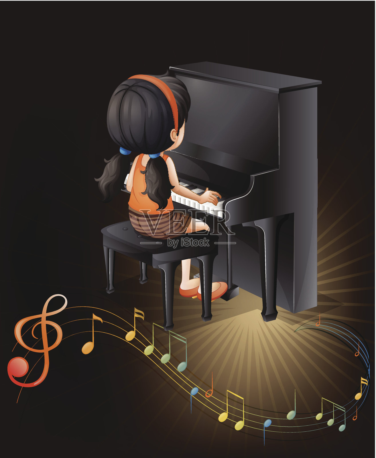 弹奏钢琴的女音乐家插画图片素材