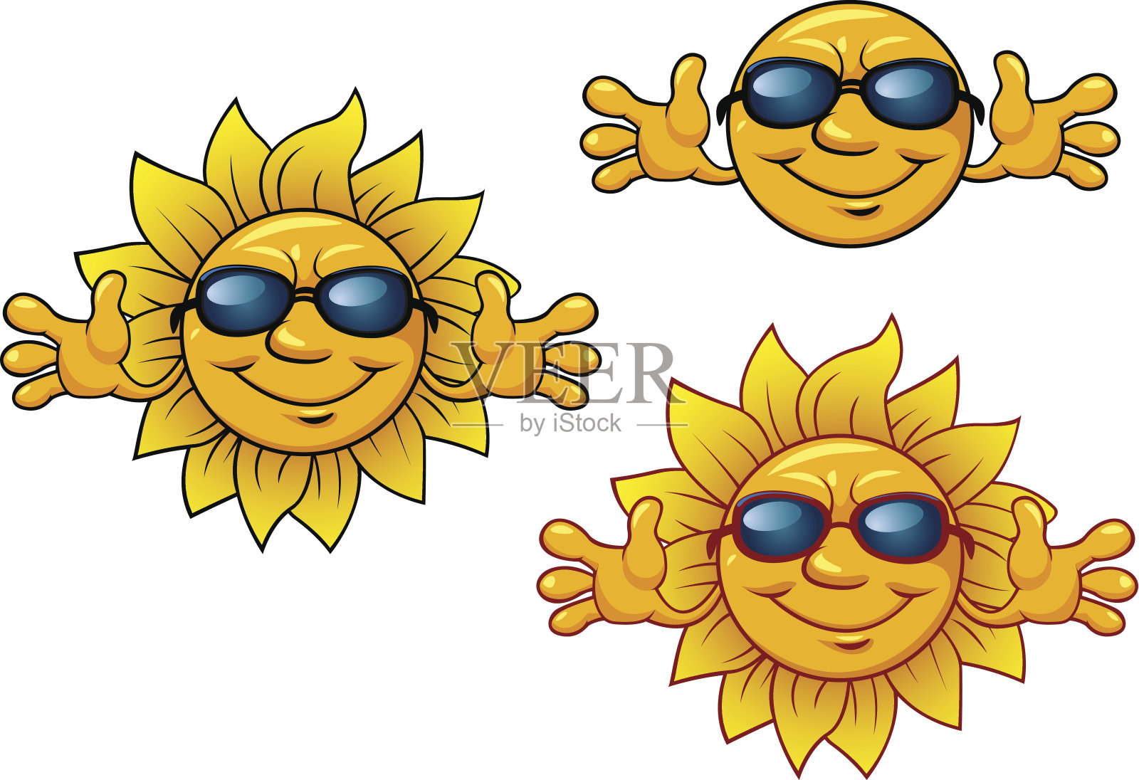 卡通微笑的太阳人物戴着太阳镜插画图片素材
