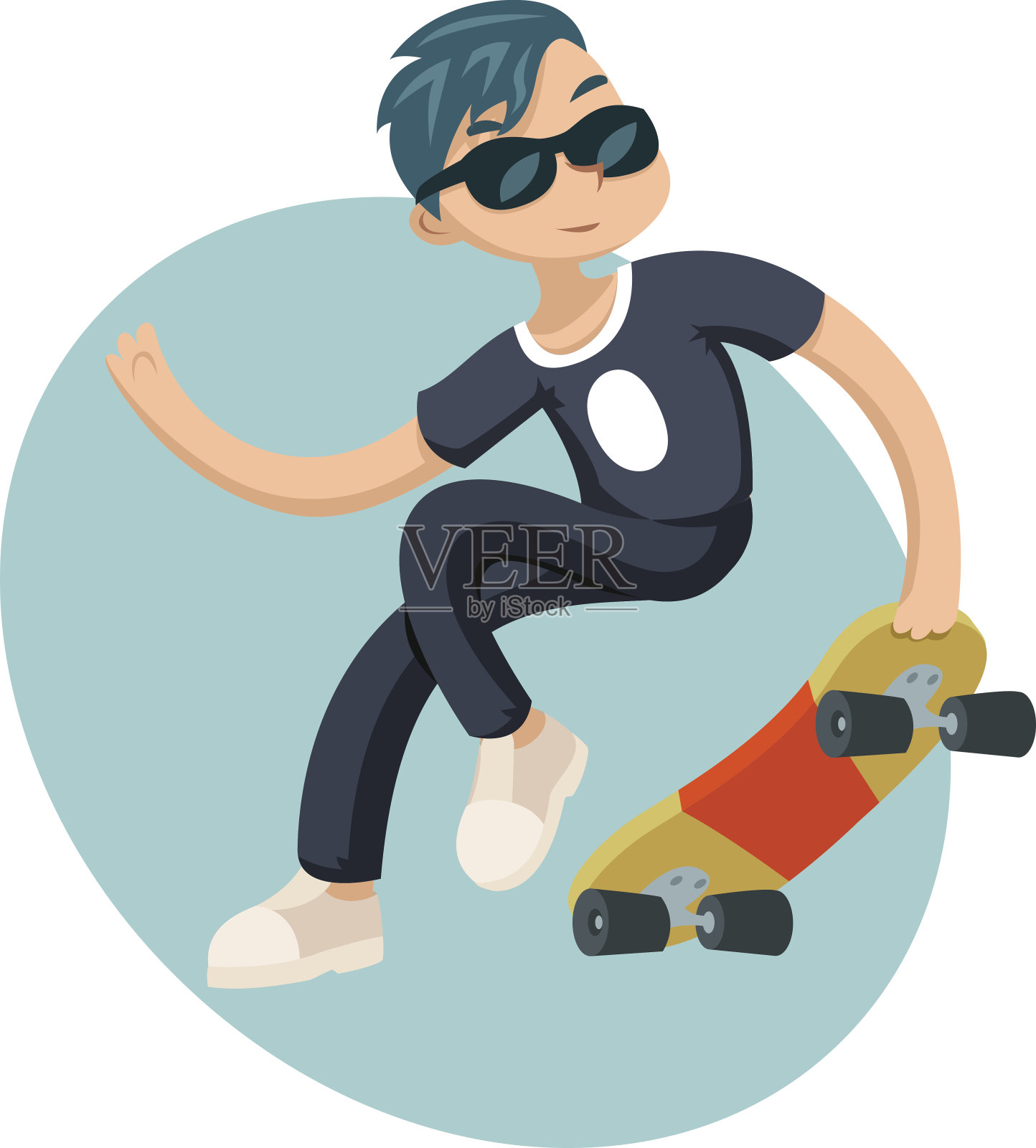 卡通潮人极客Scater跳滑板夏季人物图标插画图片素材