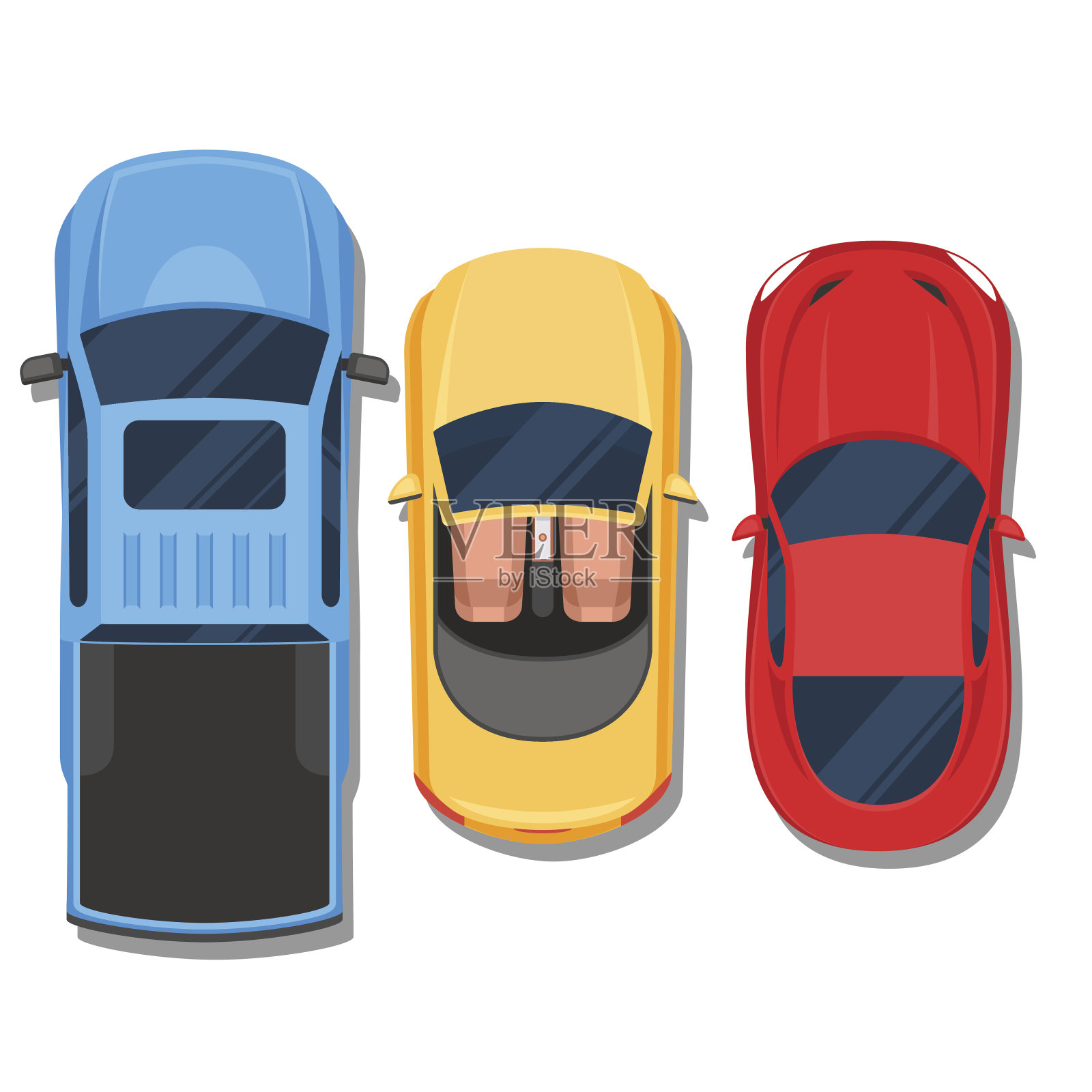 汽车顶视图。敞篷车、跑车和皮卡设计元素图片