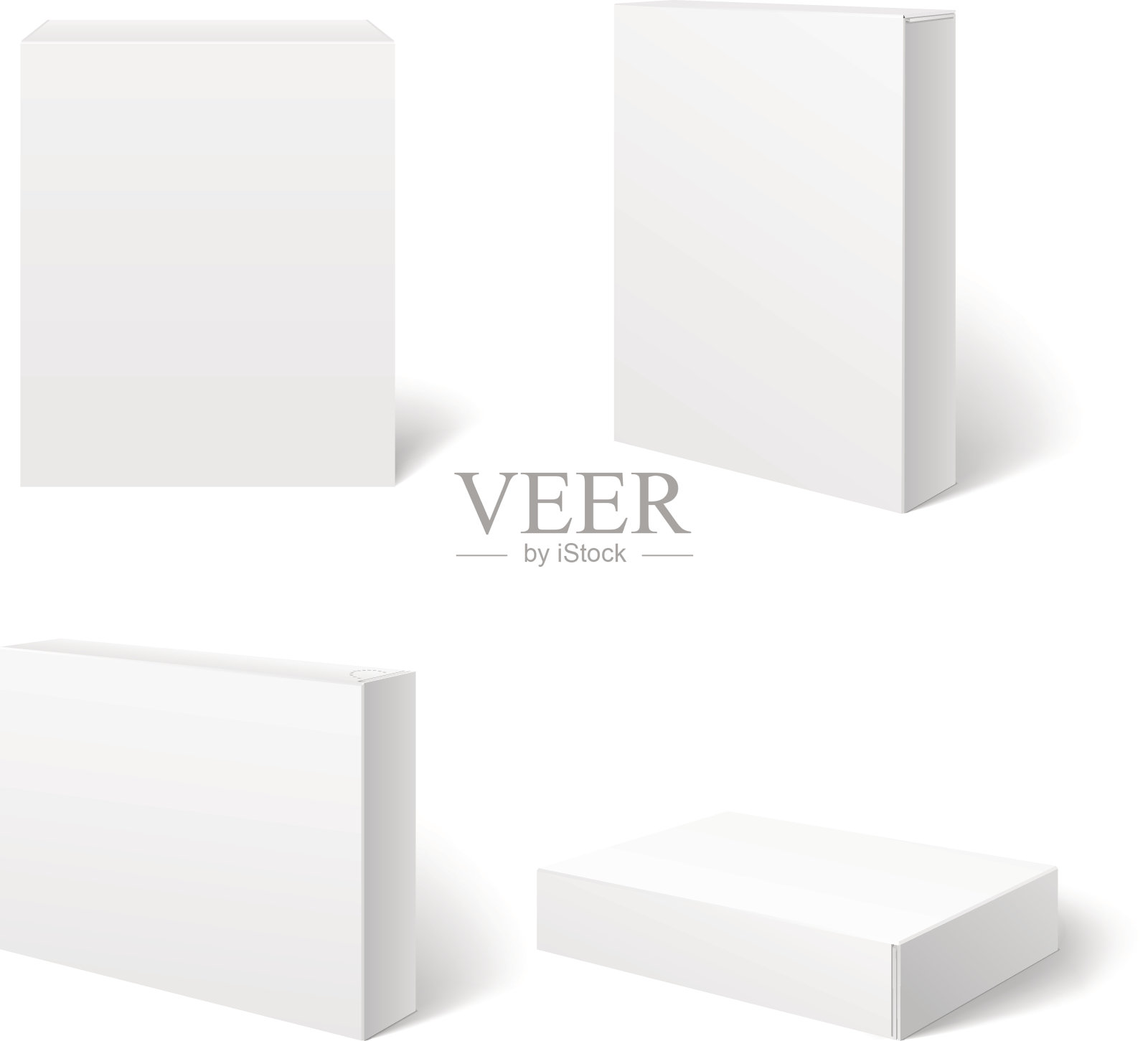 白色空白纸板箱在不同位置。向量模板插画图片素材