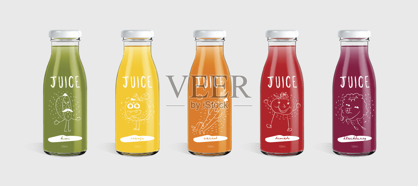 玻璃瓶的果汁和品牌概念插画图片素材