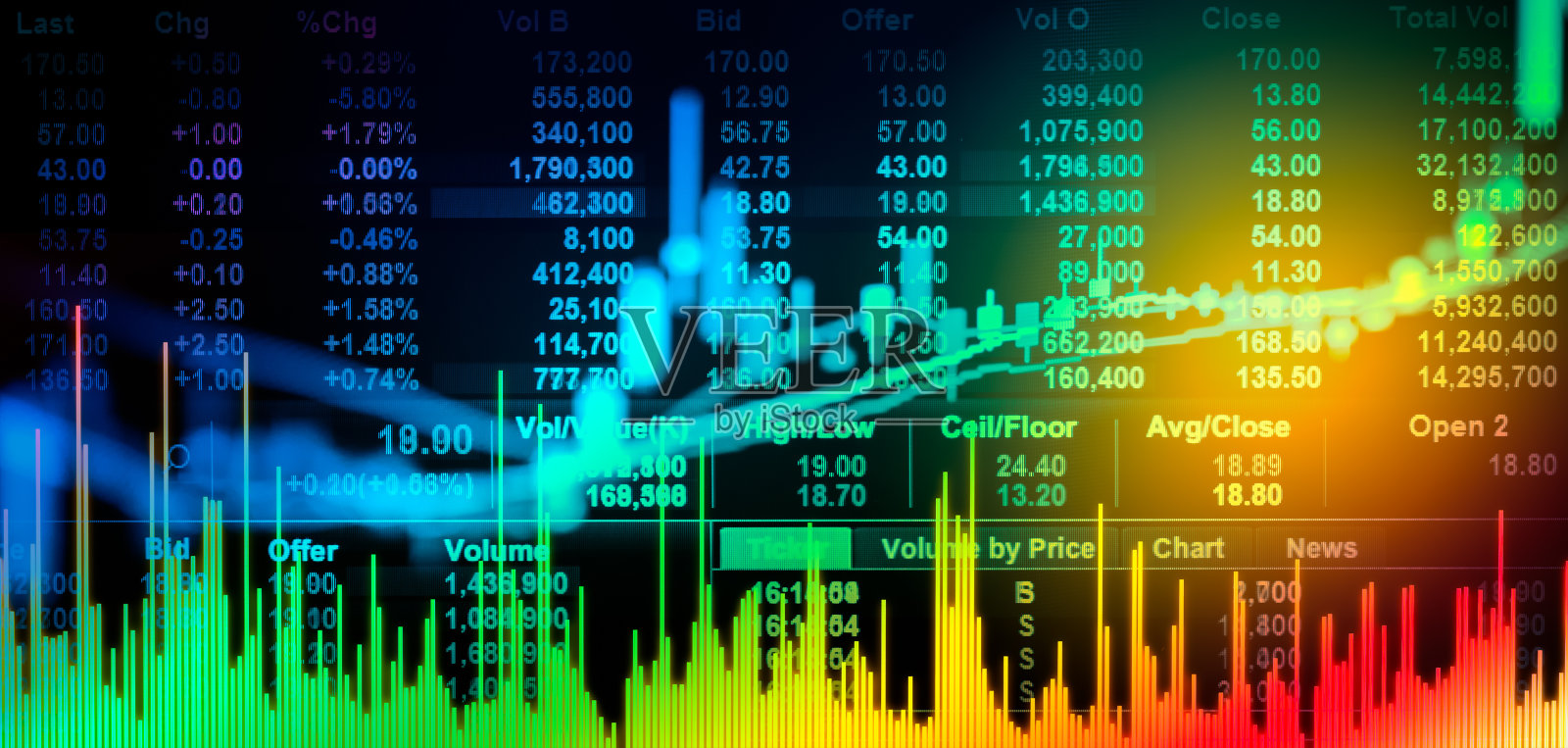 股票市场指标和金融数据从LED来看。照片摄影图片