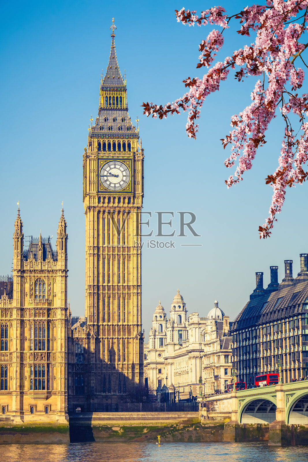 春天伦敦的大本钟照片摄影图片