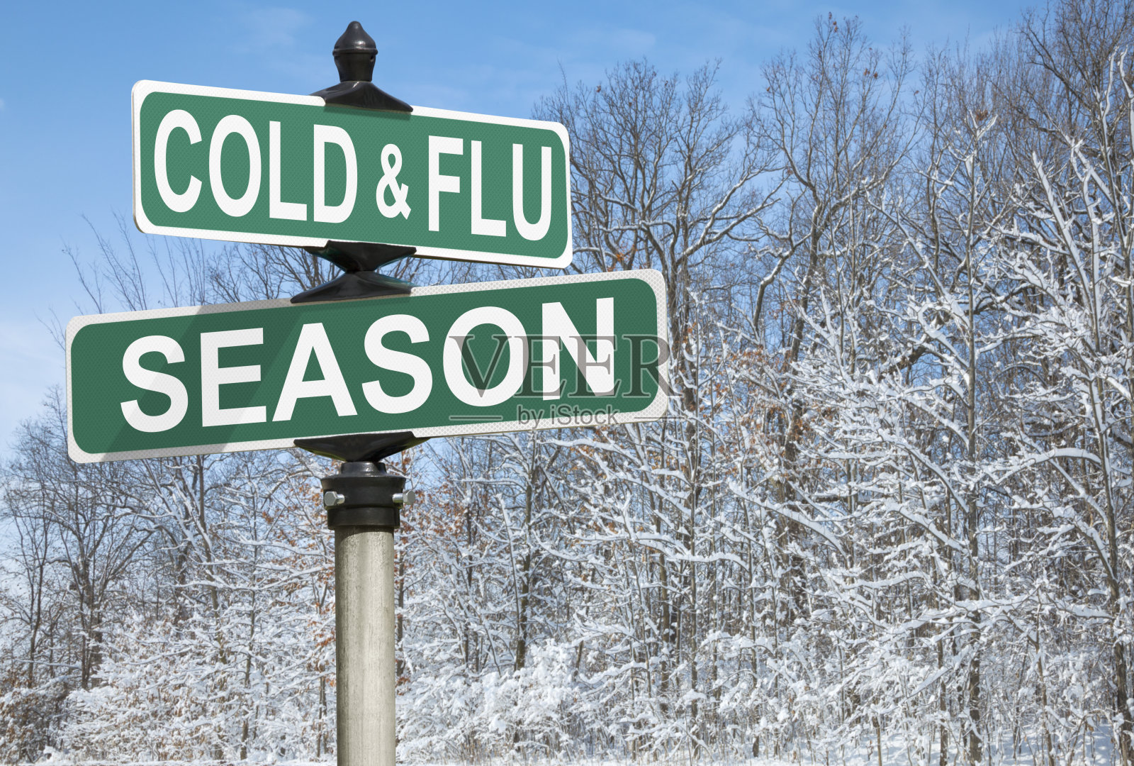 感冒和流感季节街道标志照片摄影图片