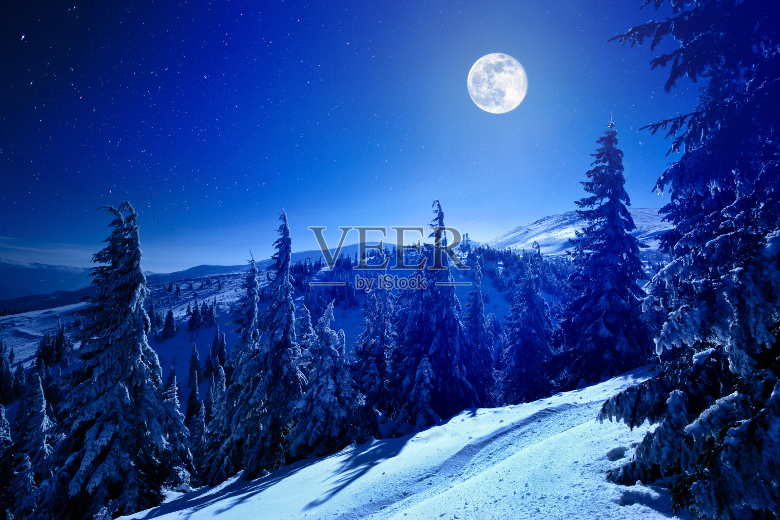 冬天月亮照片摄影图片