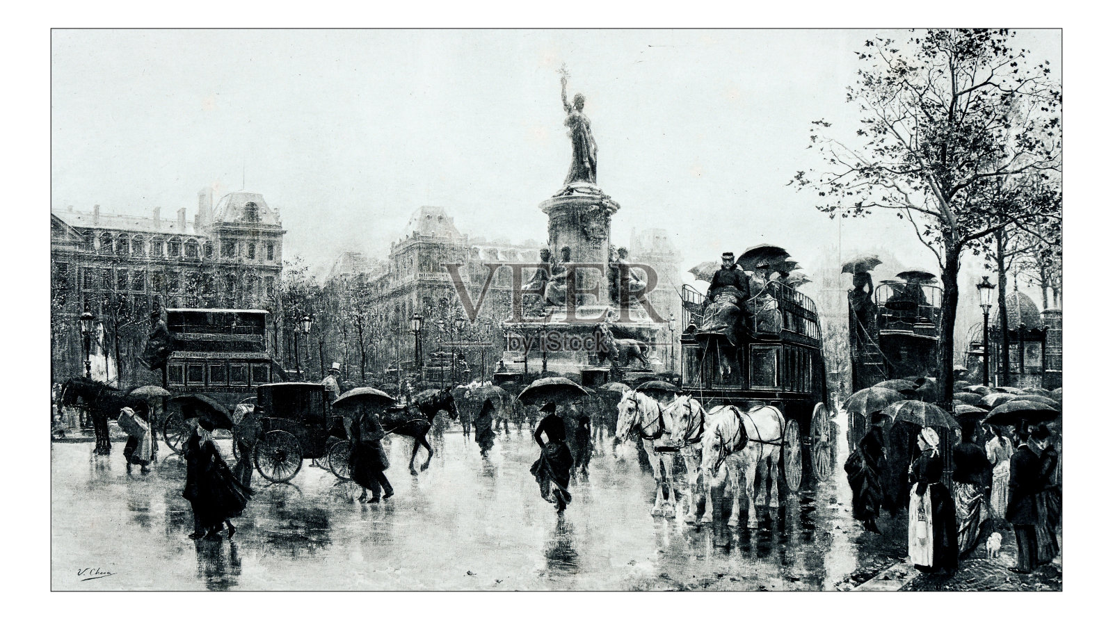 “共和国广场”(Place de la Republique)的古董插图照片摄影图片