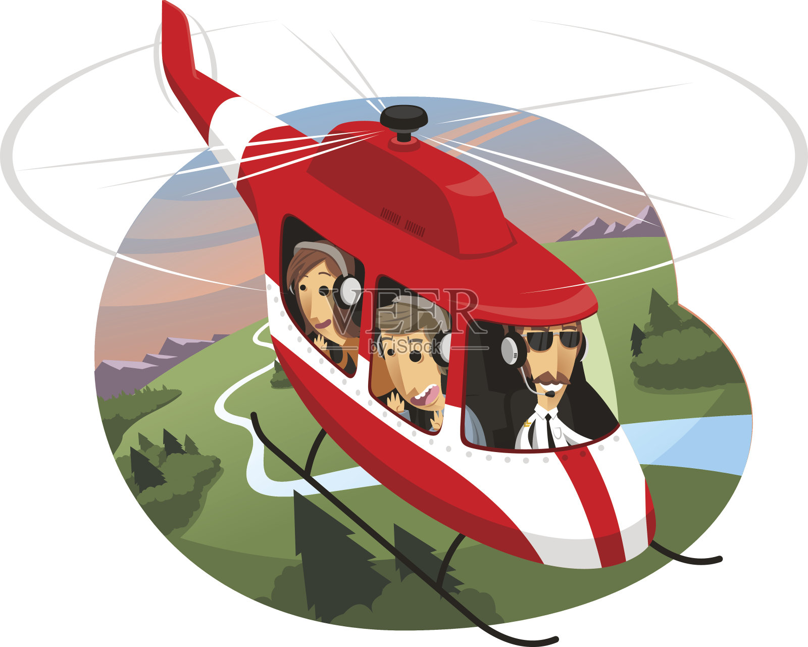 直升机观光地标航空旅行插画图片素材