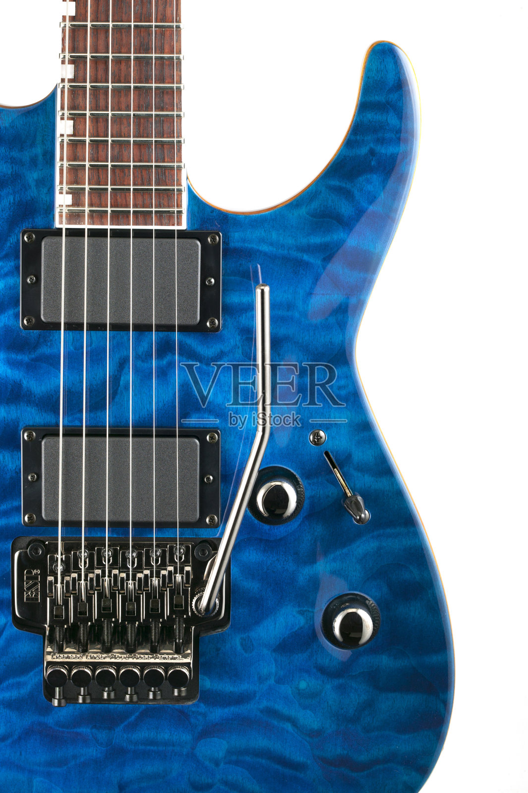 电吉他与蓝色结束在白色的背景照片摄影图片