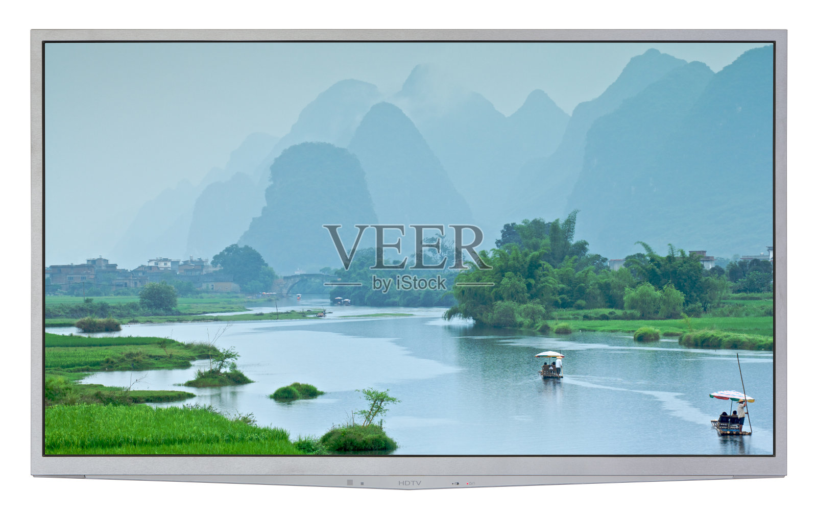 现代铝平板电视与中国场景照片摄影图片