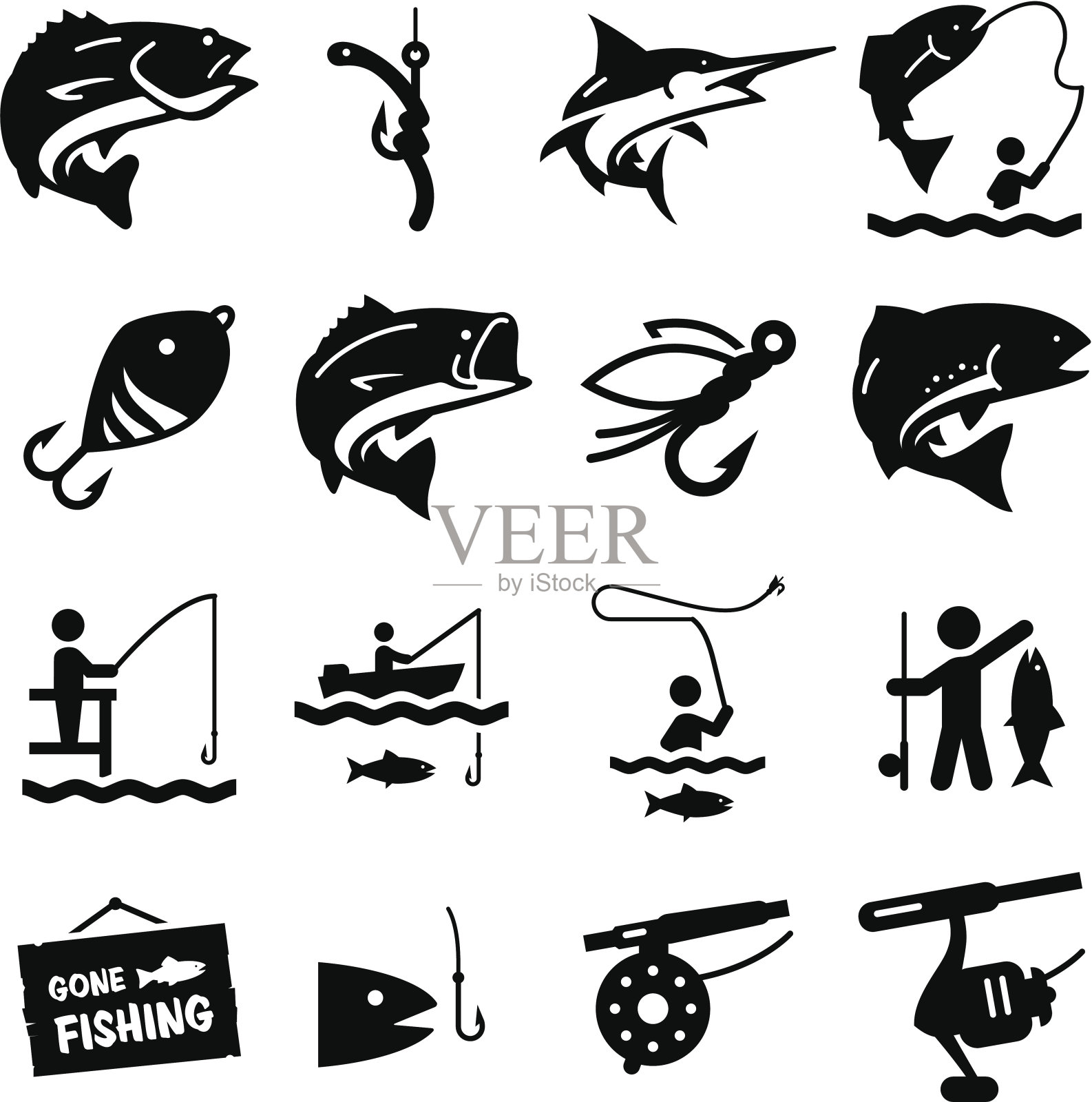 钓鱼图标-黑色系列设计元素图片