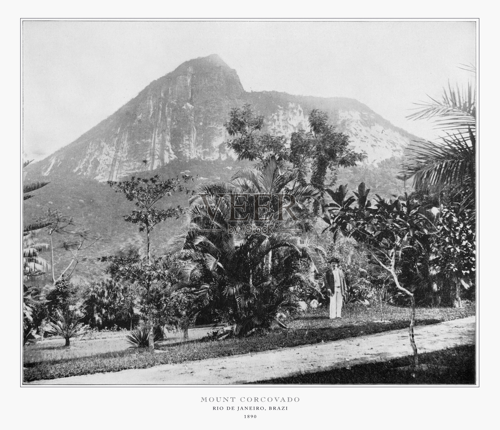 科尔科瓦多山，里约热内卢，巴西，古董巴西照片，1893年照片摄影图片