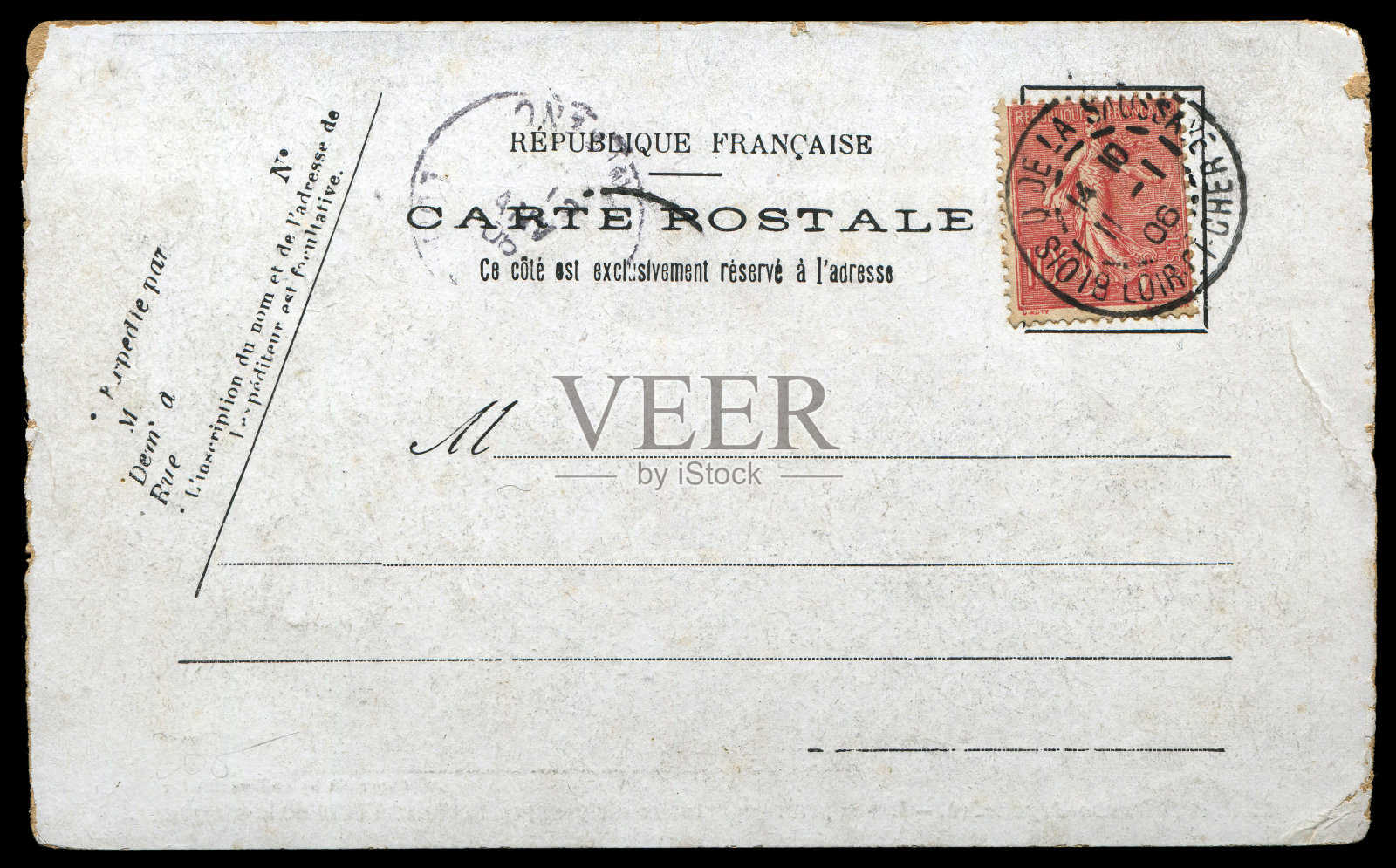 1906年从法国寄来的老式空白法国明信片照片摄影图片