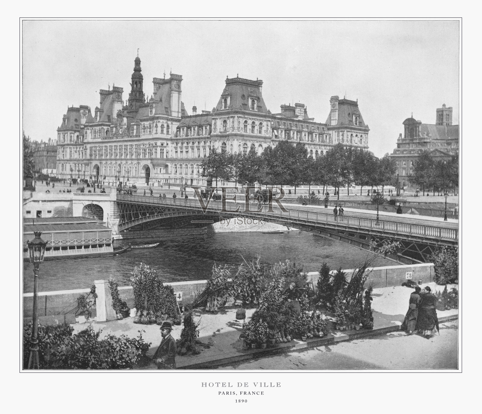Hotel De Ville，古董巴黎照片，1893年照片摄影图片