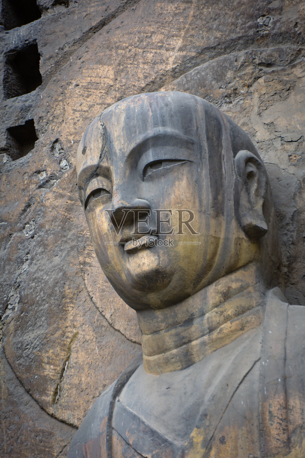洛阳龙门石窟佛像特写，中国照片摄影图片
