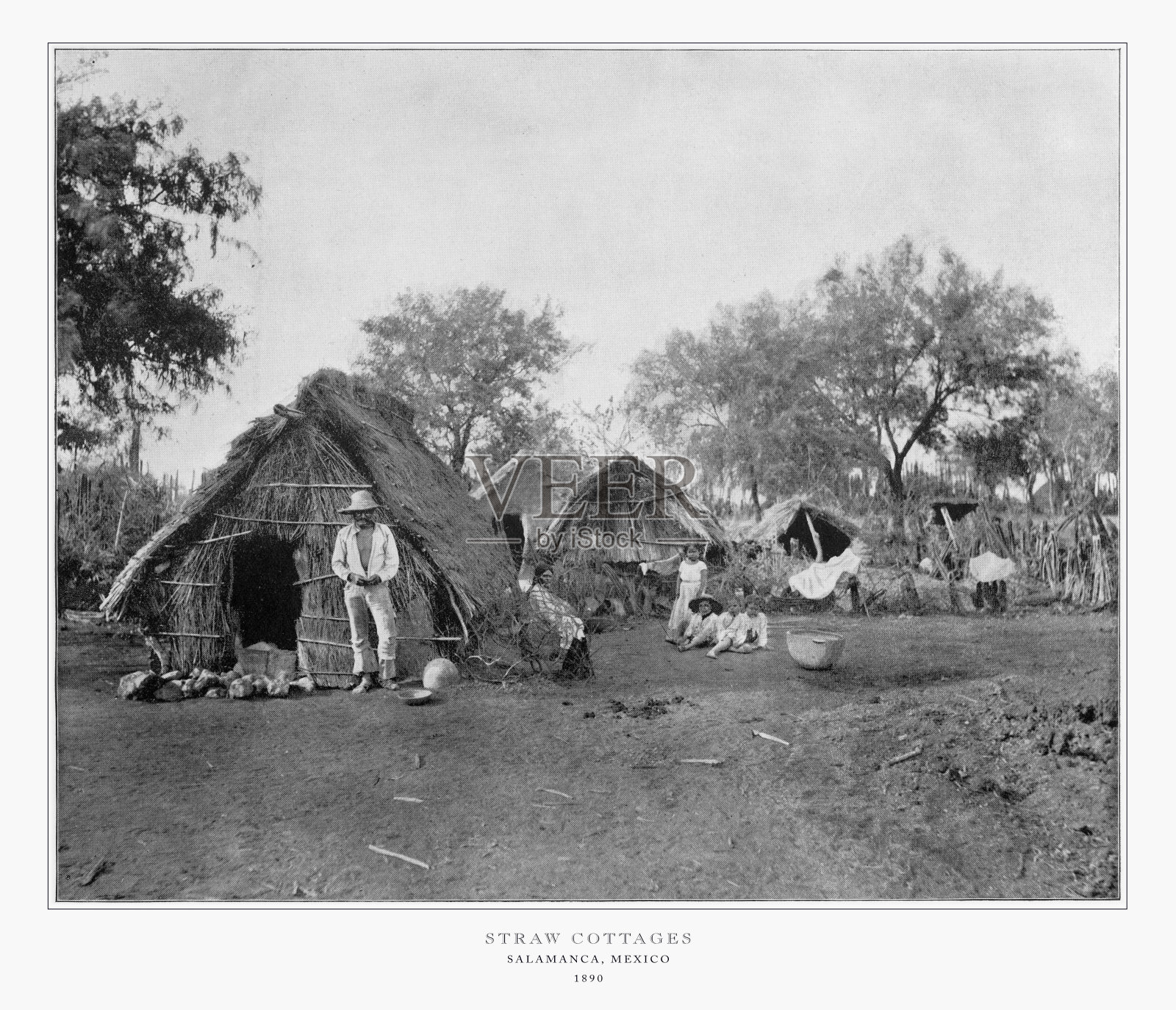 稻草小屋，萨拉曼卡，墨西哥，古董墨西哥照片，1893照片摄影图片