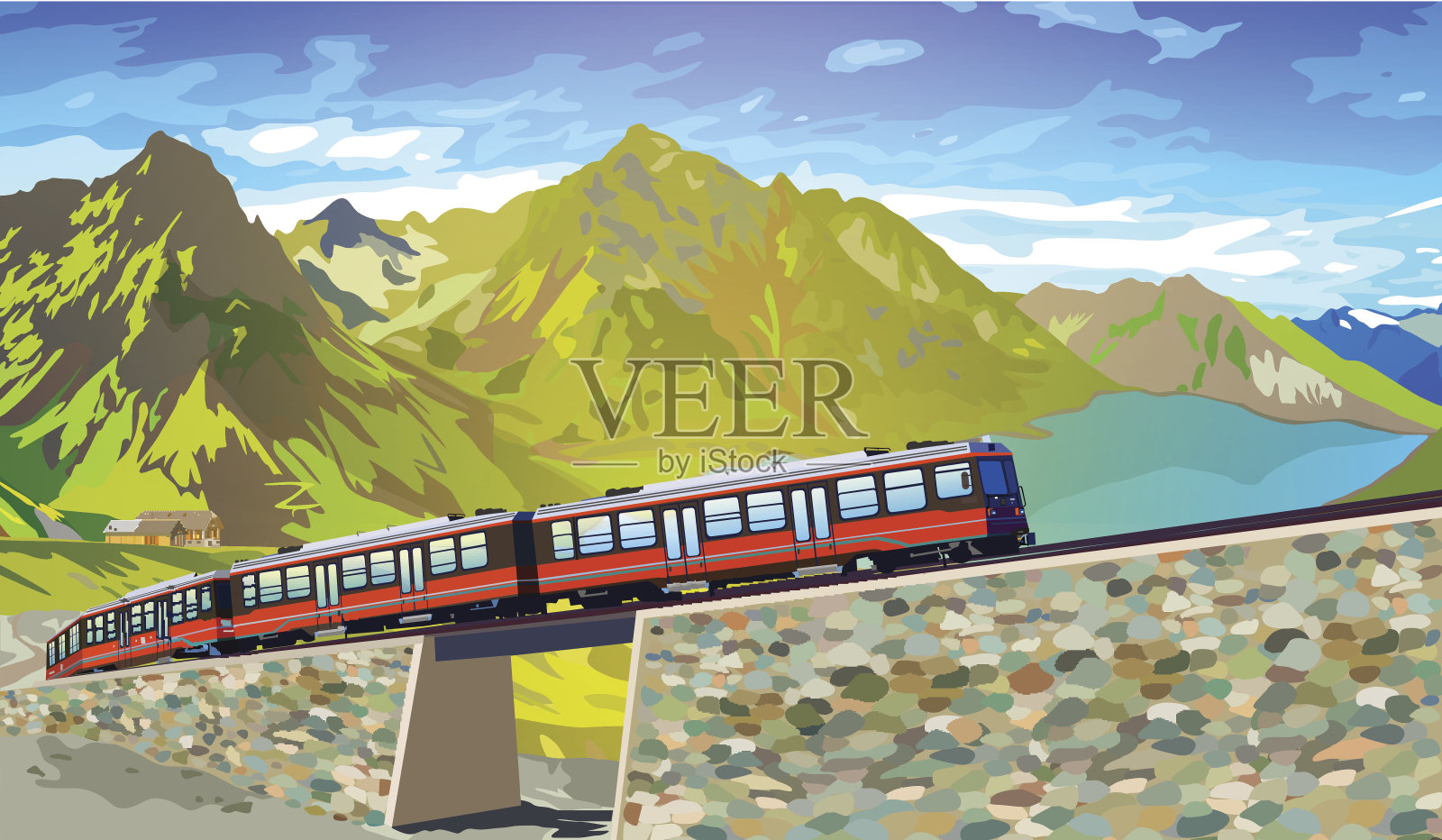 在阿尔卑斯山上的火车插画图片素材