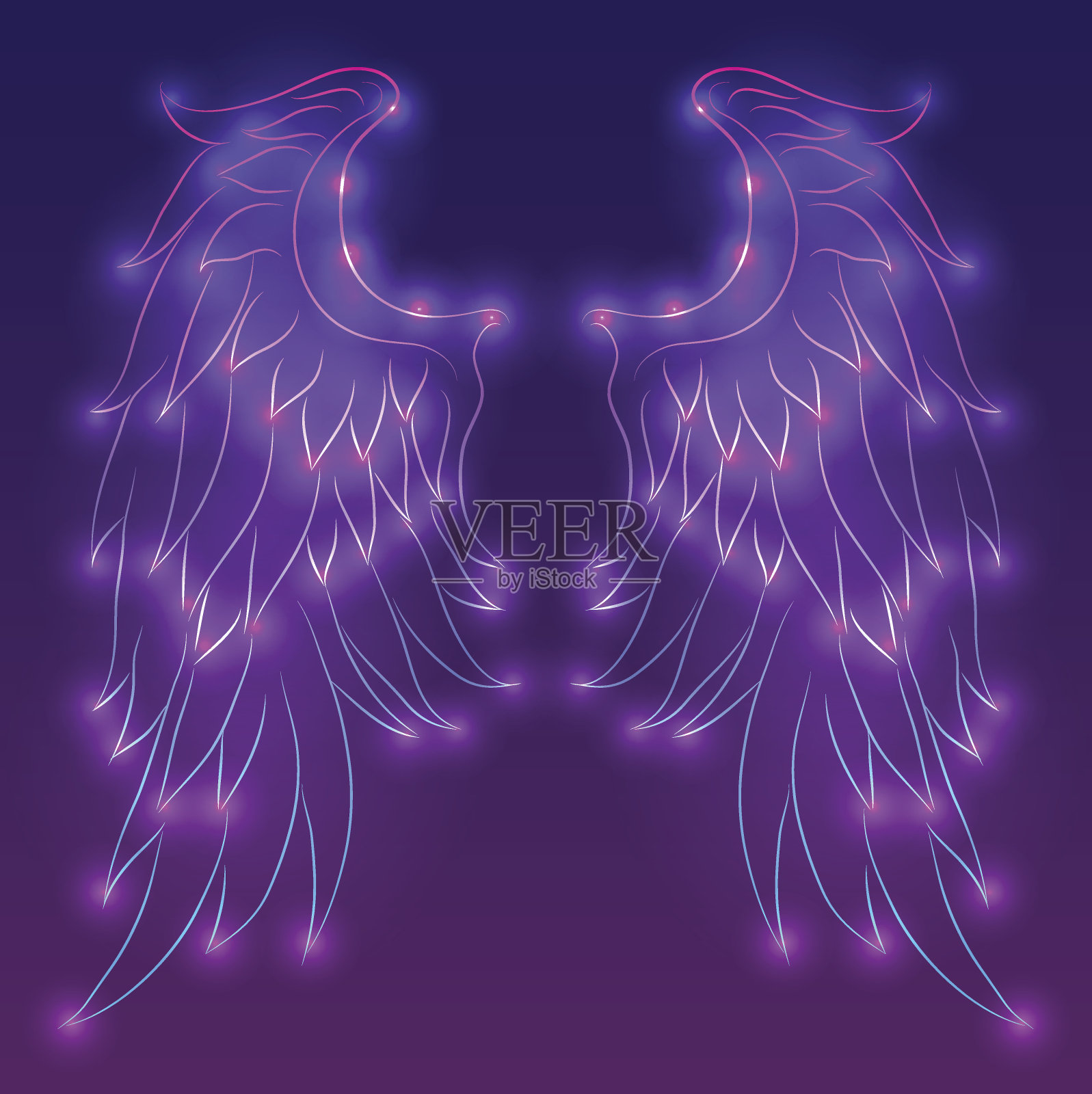 矢量霓虹插图天使翅膀与火花。插画图片素材