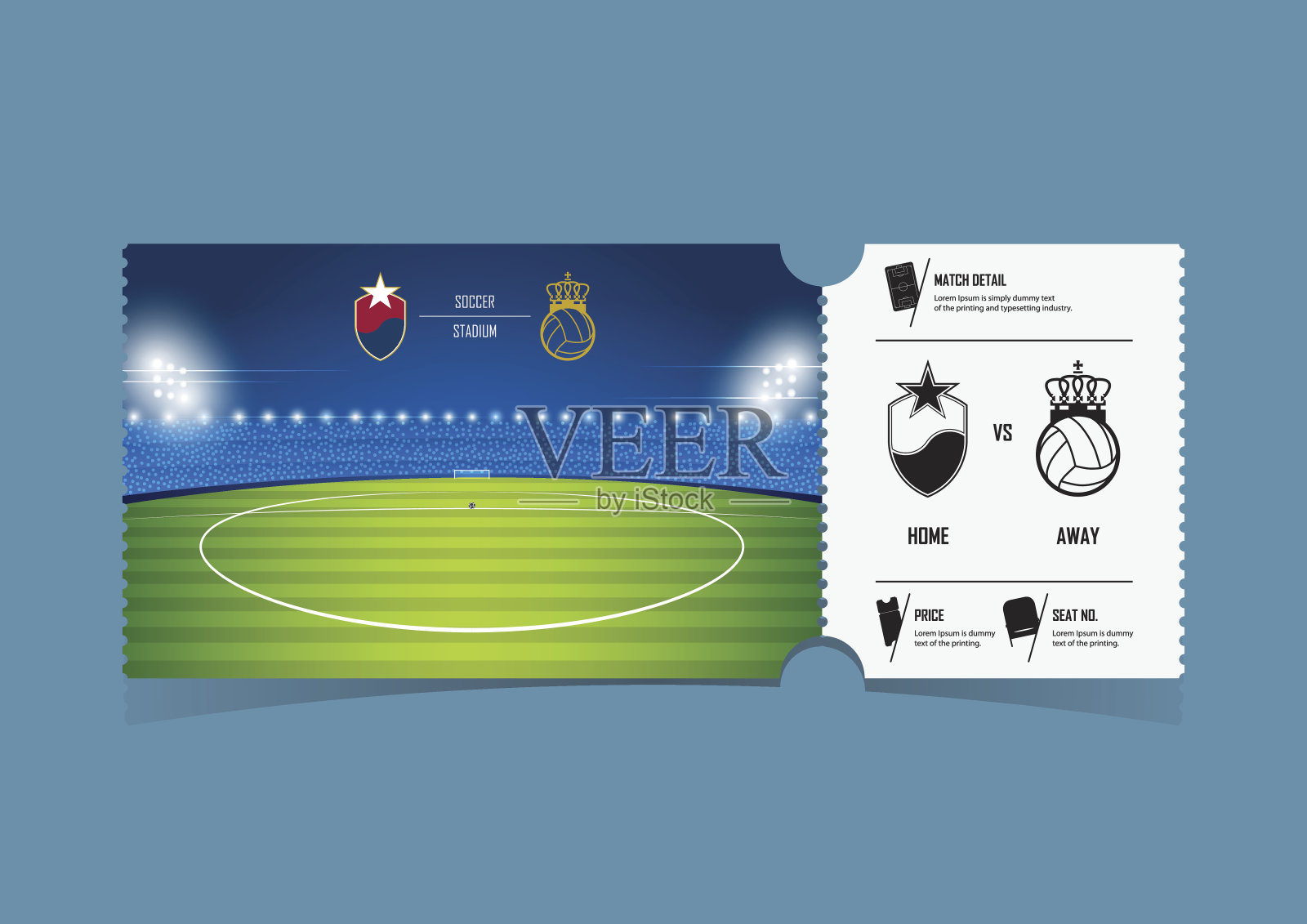 足球或足球比赛的门票模板设计。礼品券或奖券。向量。设计模板素材
