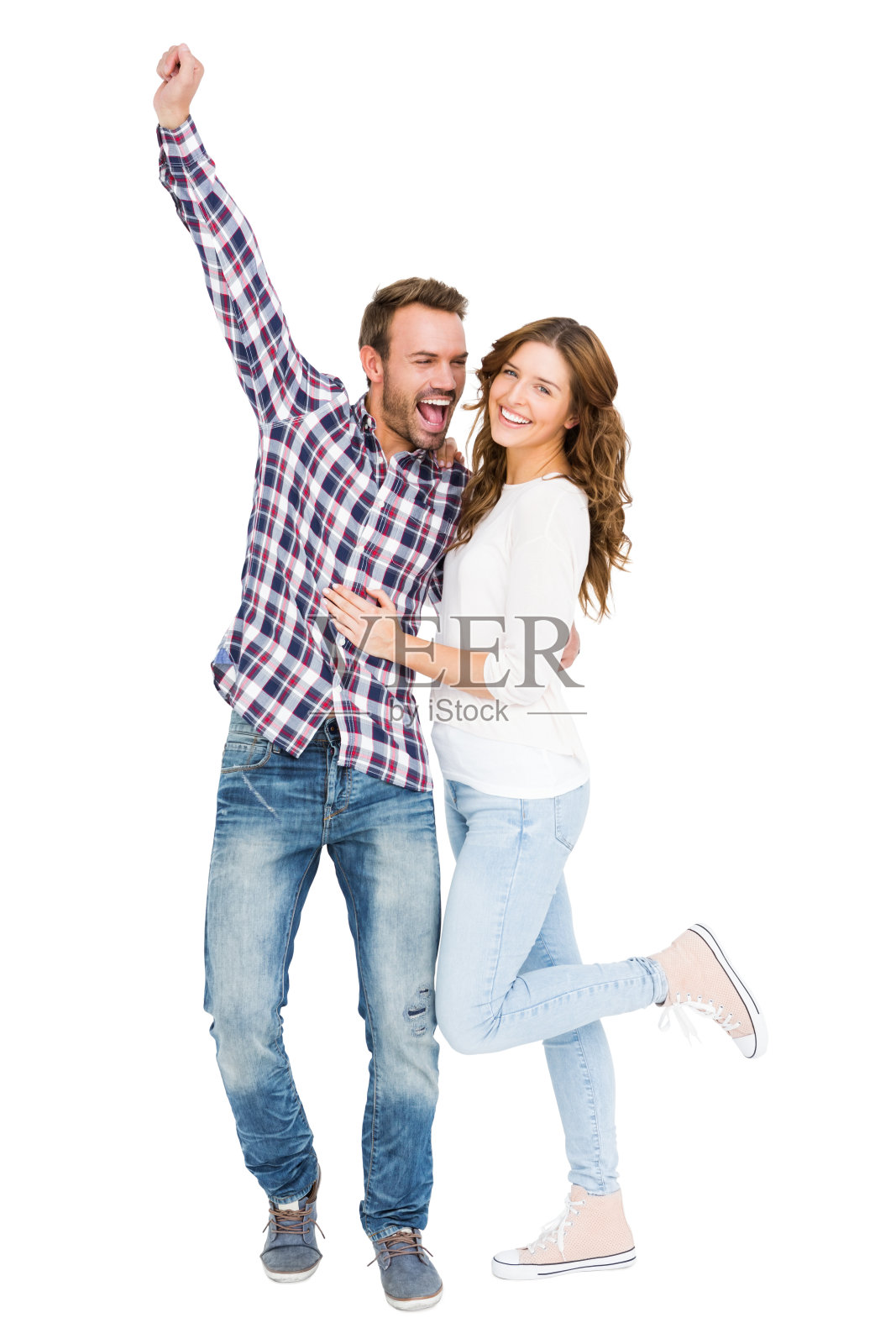 年轻夫妇拥抱和摆姿势照片摄影图片