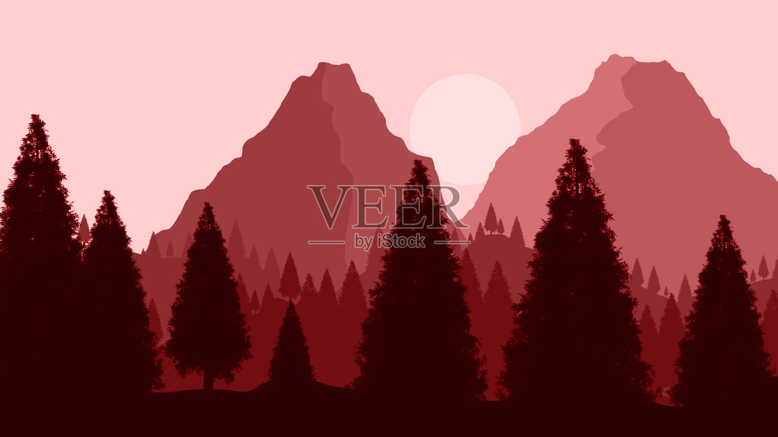 山景观插图与颜色叠加插画图片素材