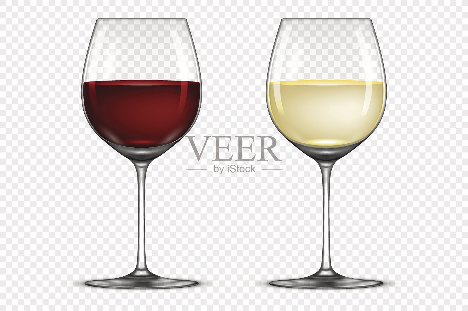 矢量现实葡萄酒杯图标设置-与白和红葡萄酒，孤立在透明的背景。EPS10中的设计模板设计元素图片