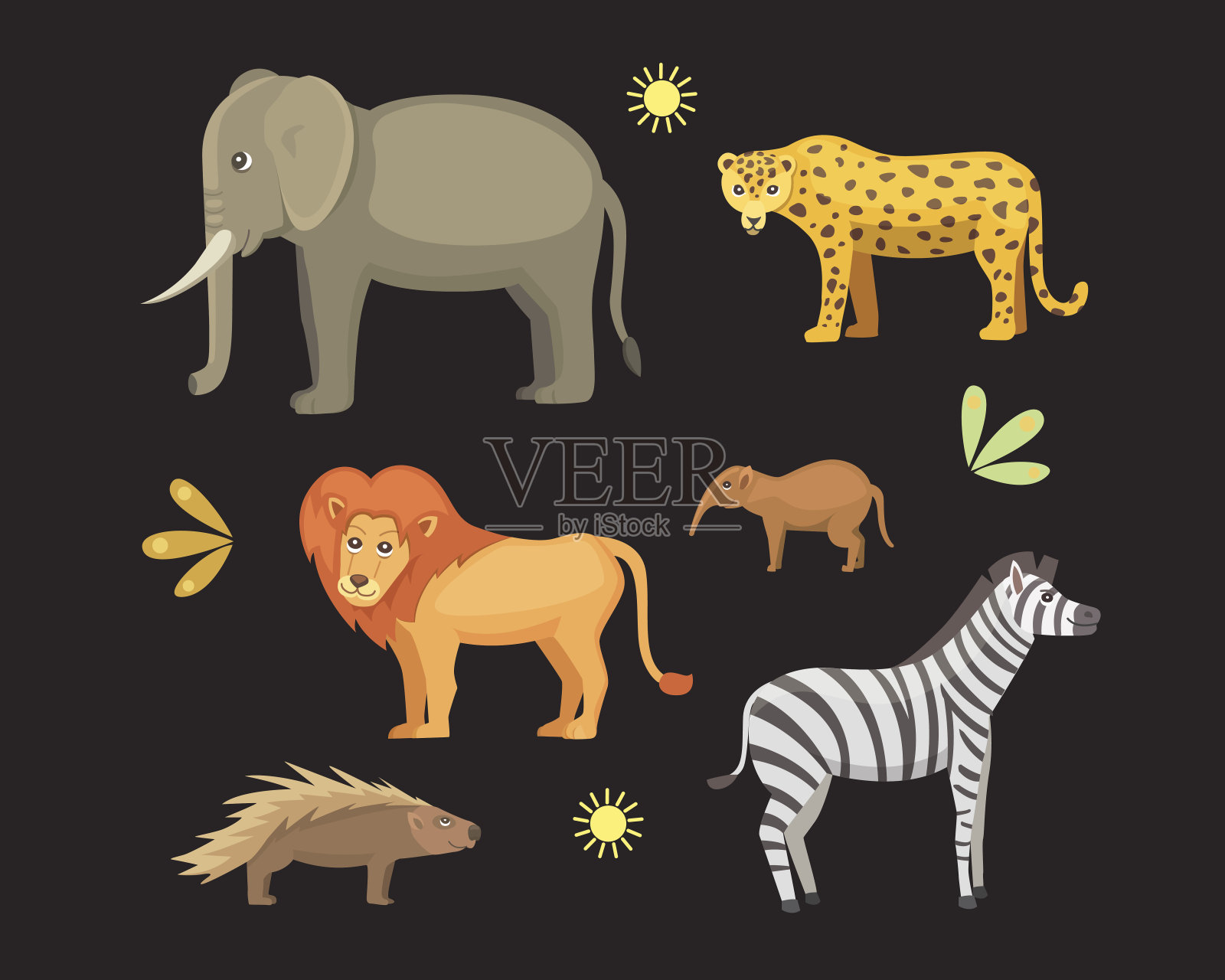 非洲动物卡通向量集。safari孤立的插图。插画图片素材