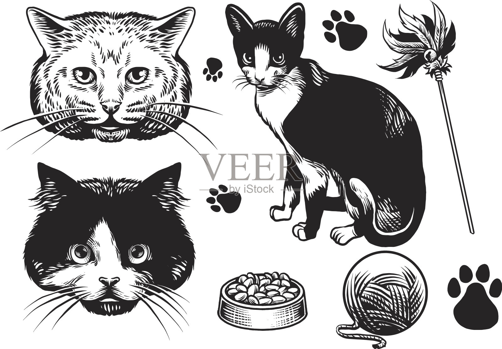 手绘风格的猫集插画图片素材