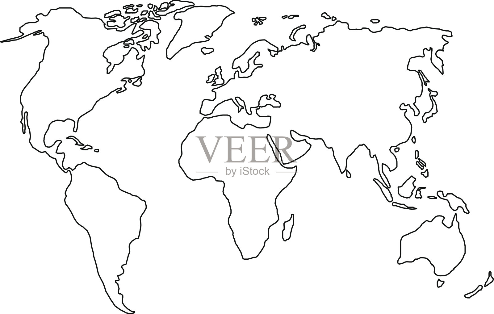 世界地图的黑色等高线矢量插图设计元素图片