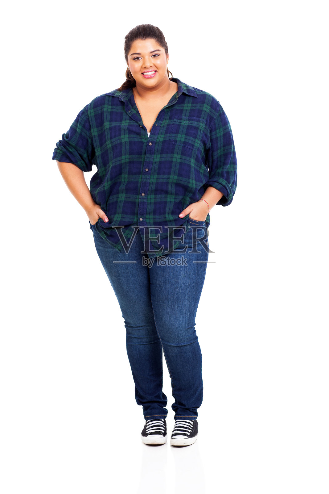 穿牛仔裤的胖女人照片摄影图片