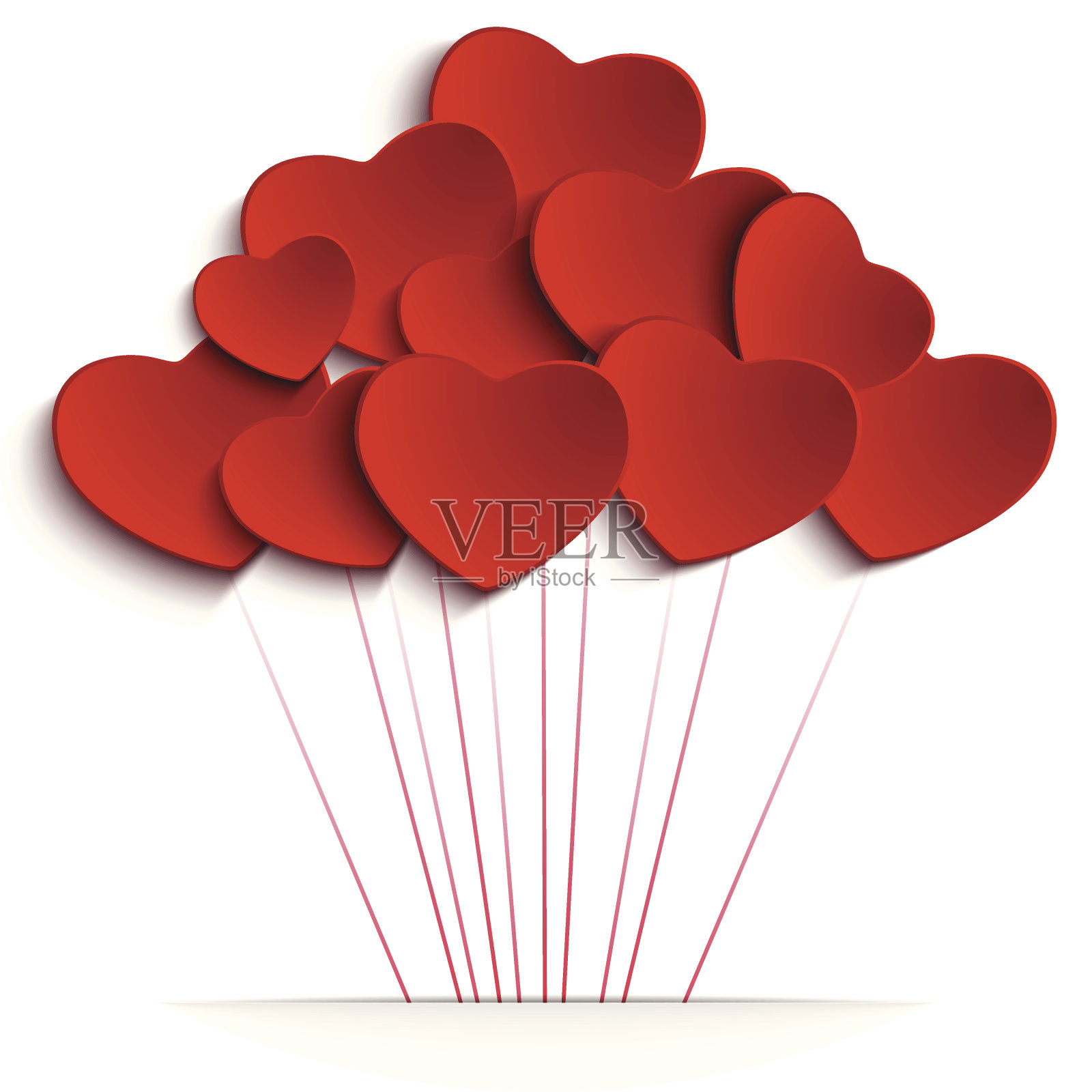 红色背景上的心形气球插画图片素材