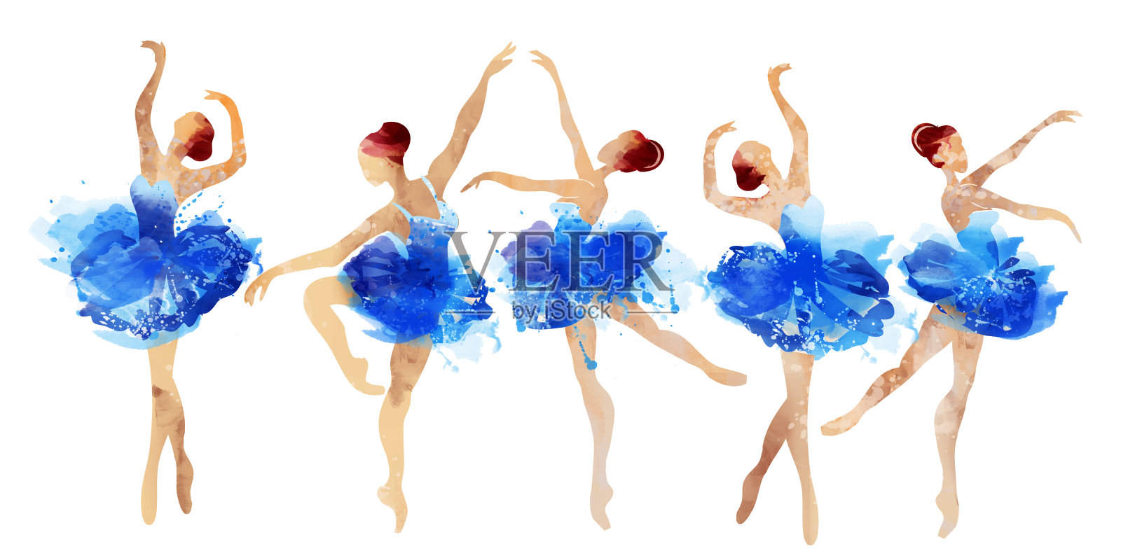 穿着蓝色和粉色的芭蕾舞演员插画图片素材