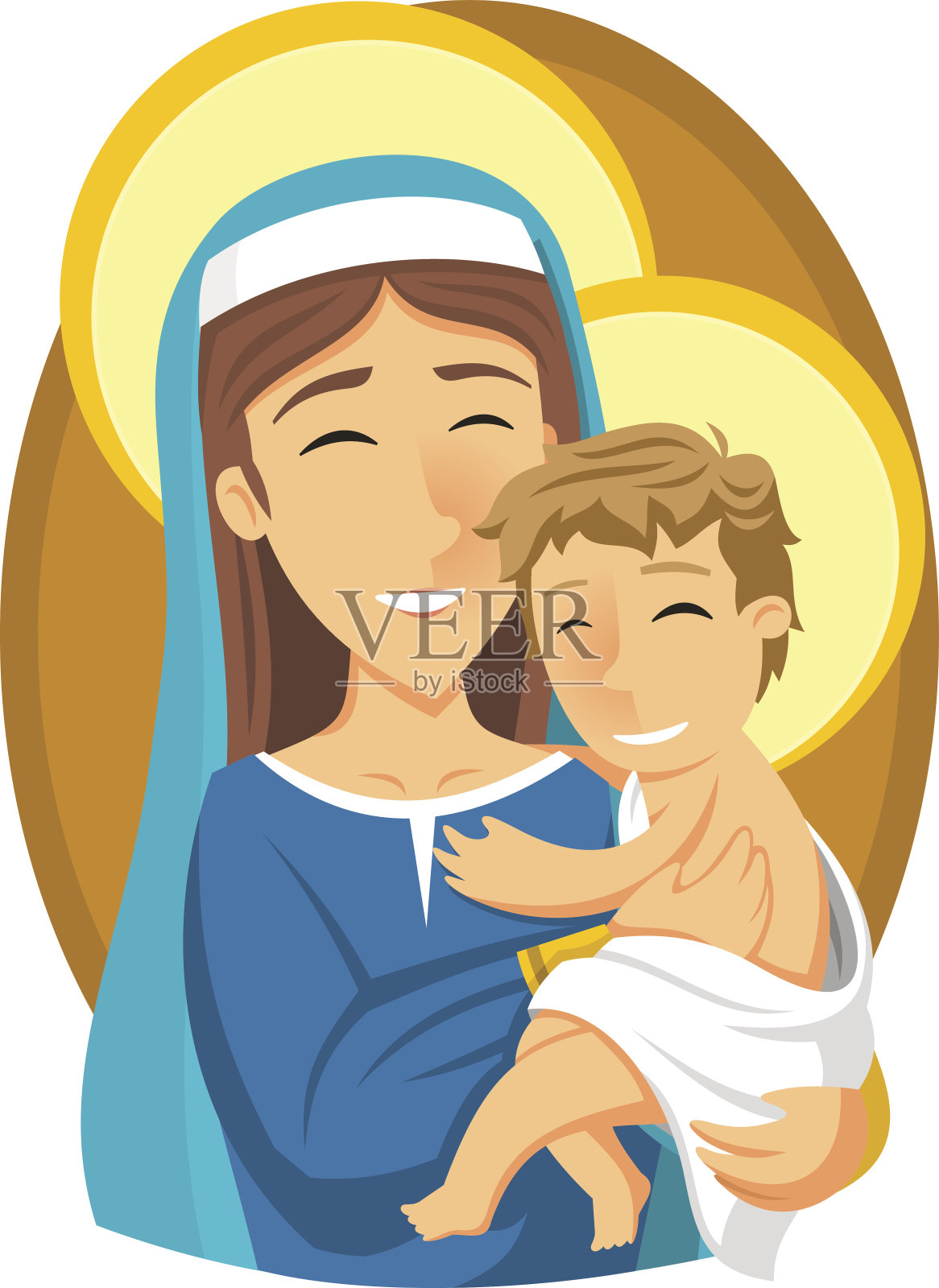 圣母玛利亚和婴儿耶稣插画图片素材