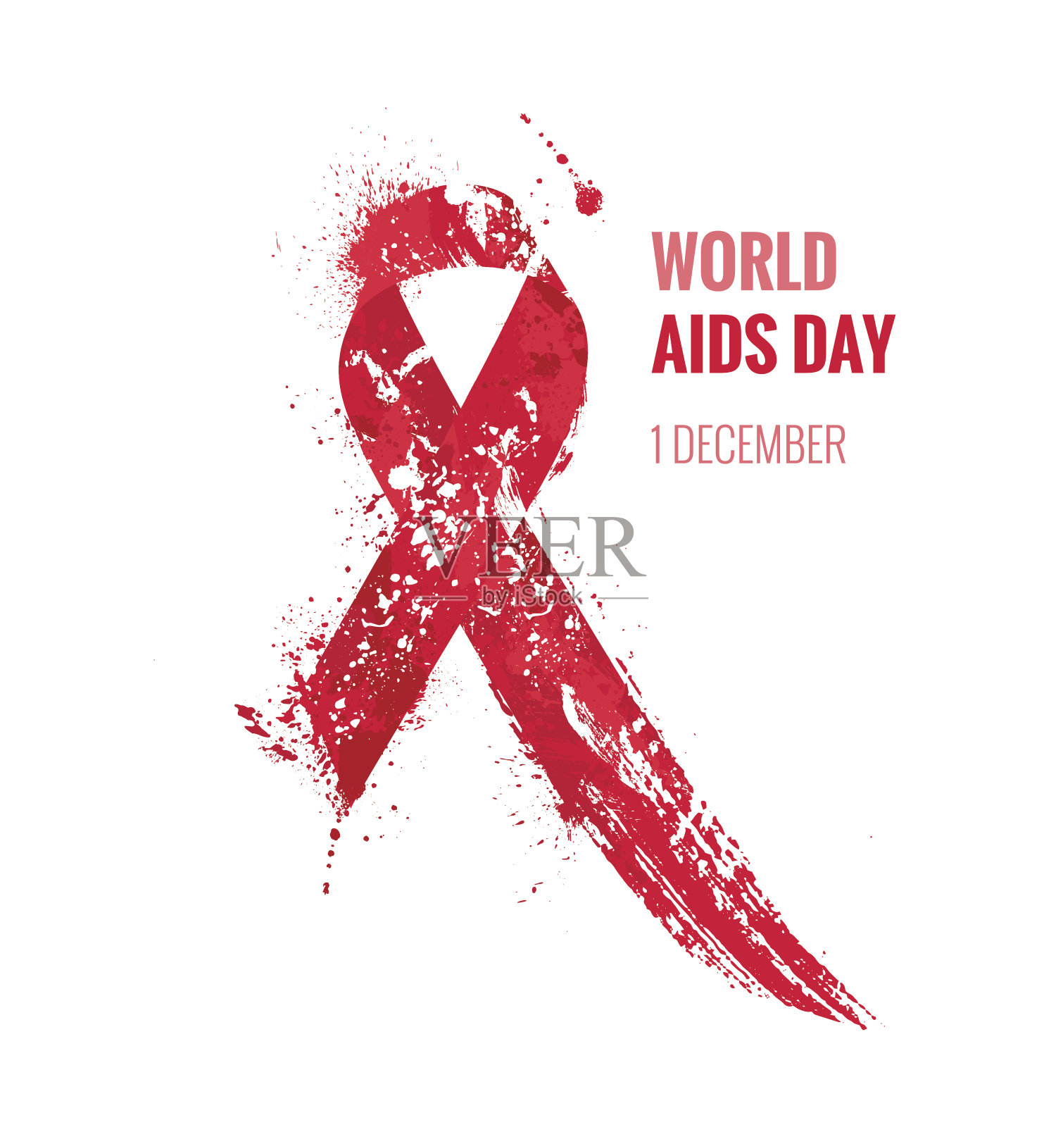 艾滋病宣传丝带。水彩红丝带插画图片素材