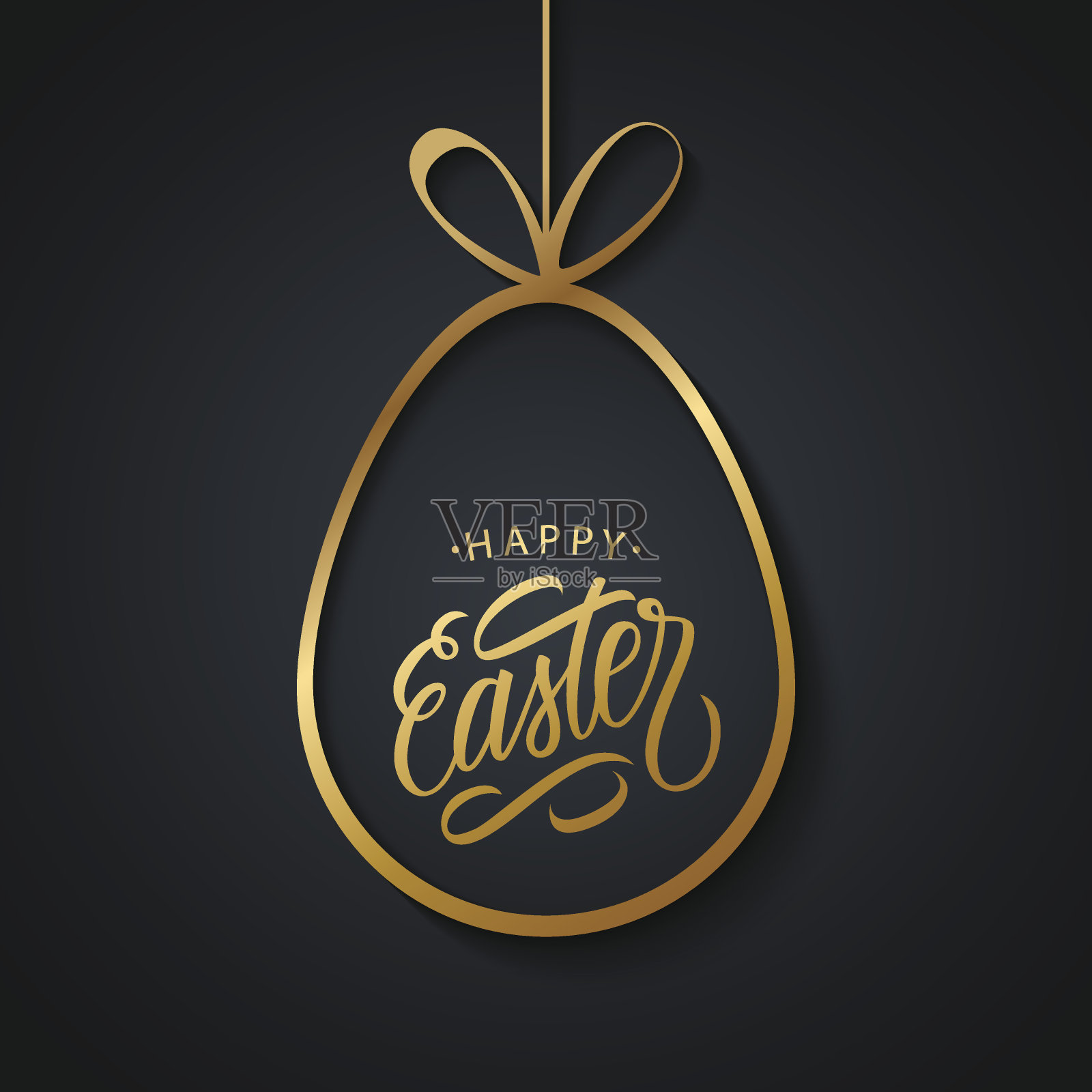 复活节快乐贺卡与金色复活节蛋和手写的节日祝愿在黑色的背景。设计模板素材