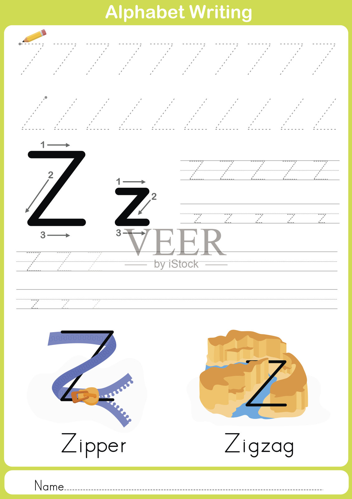 字母表A-Z跟踪工作表，儿童练习插画图片素材