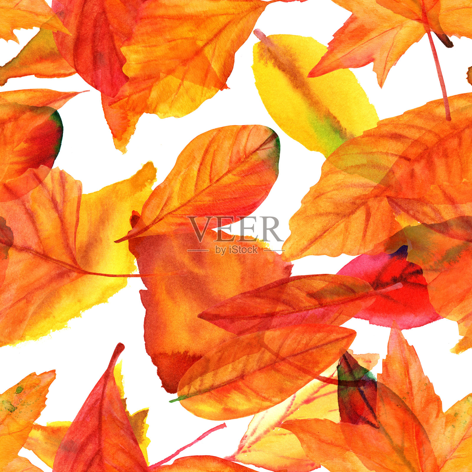 无缝图案与充满活力的水彩树叶，秋天的印花插画图片素材