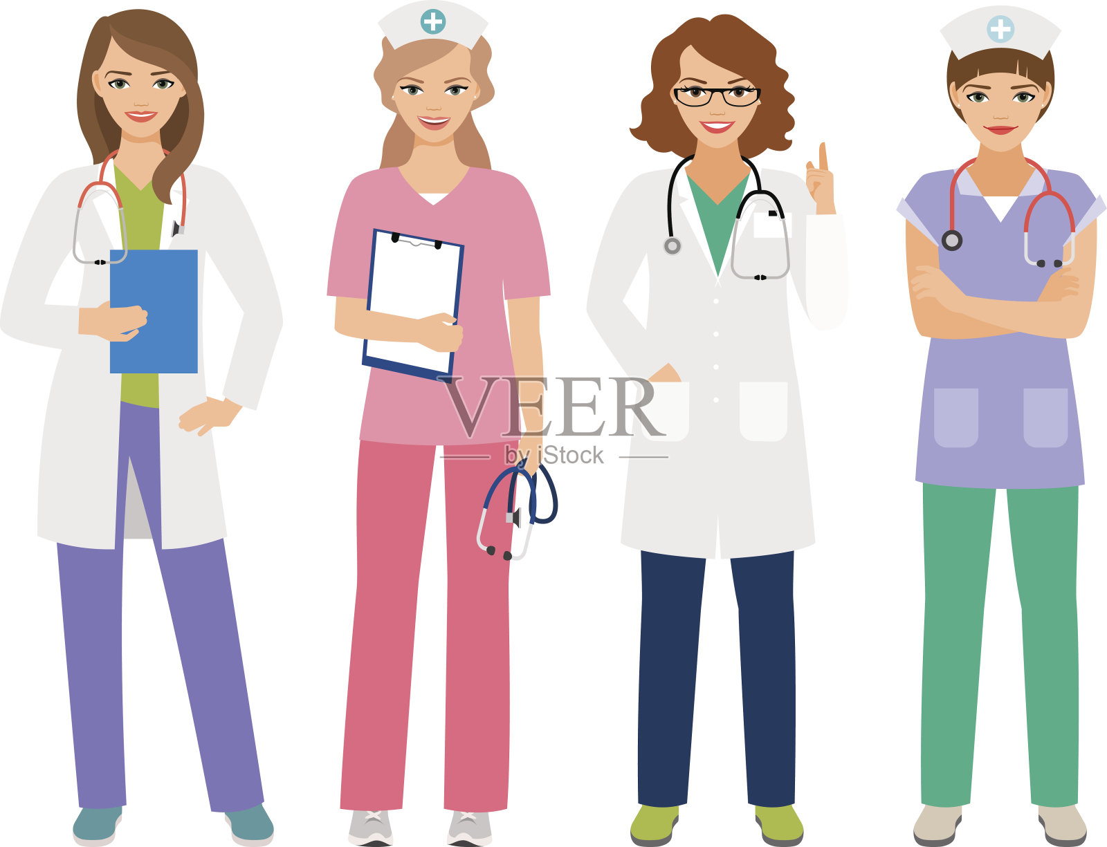 年轻的女医生和护士角色插画图片素材